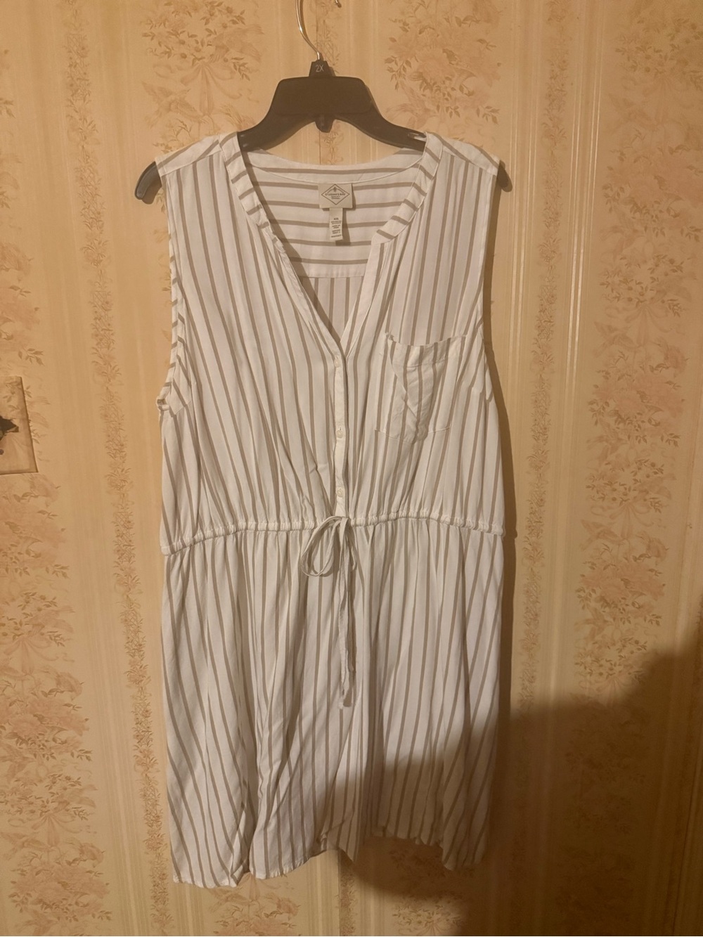 St. John's Bay White and BrownVertical Stripe Drawstring Midi Dress